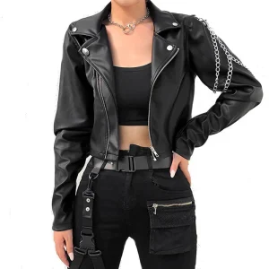 Veste en cuir à chaîne